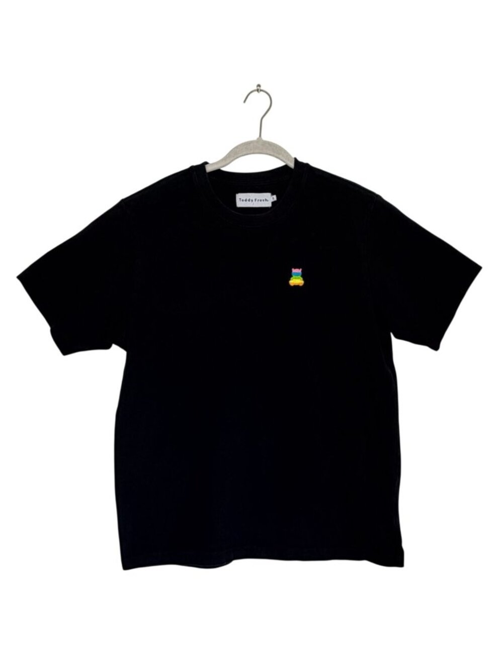 Teddy Fresh OG Classic Embroidered Rainbow Bear Tee in Black - Sz S